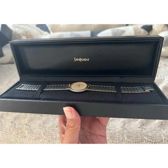 Vintage Yves Saint Laurent Wristwatch Two Tone Gold Silver Quartz✨ - Picture 11 of 14